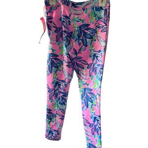 Lilly Pulitzer Luxletic Pink & Blue Leaf Print Leggings - Girls Size L-8/10